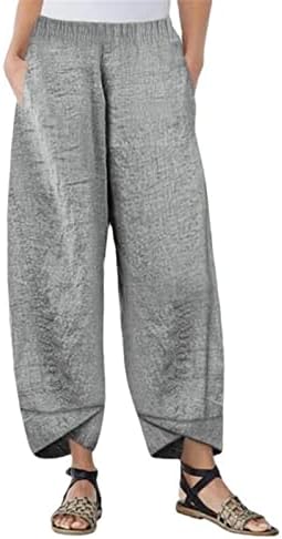 Ženske posteljine vrećaste obrezirane hlače Solidne elastične struke Ljeto plaža pantalone Lagane širine