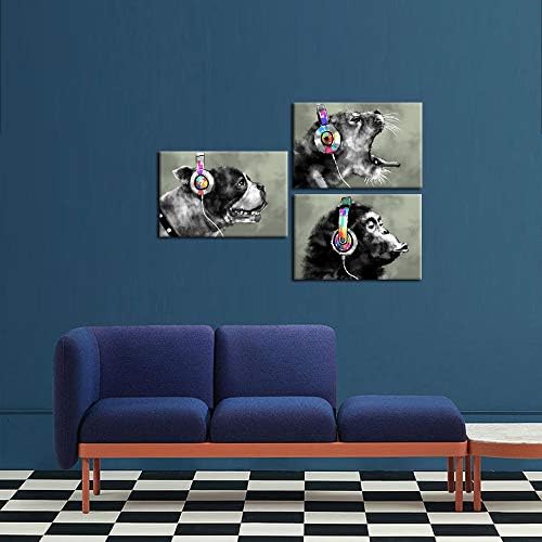 iKNOW FOTO 3 komad moderna gorilla Monkey muzika na platnu Umjetnost zidno slikarstvo apstraktna životinja sretan pas i Leopard dekor umjetnička djela slika dekoracija Doma 16x24inchx3kom