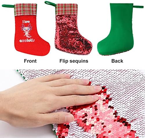 Volim Axolotl Sequin Božićne prazničke čarape Reverzibilna boja Promjena čarobnih zaliha za kamenje Xmas