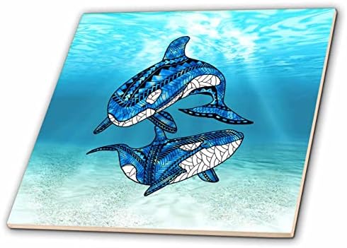 3dRose dva plemenska umjetnička kita ubice plivaju pod vodom, prelijepe Orke. - Pločice.