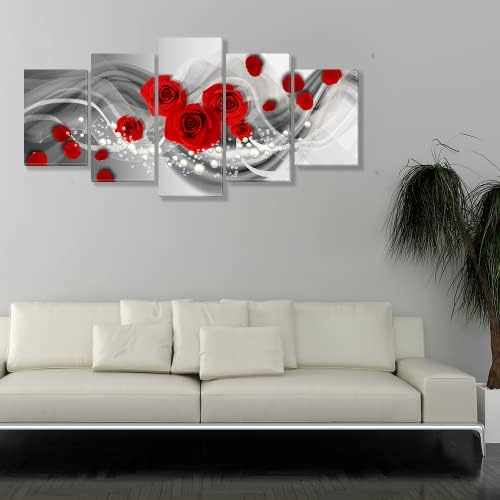 Crno-bijelo crvena ruža platna zidna umjetnost slikanje 3 ploče apstraktna cvijeta ruža sa biserima slika
