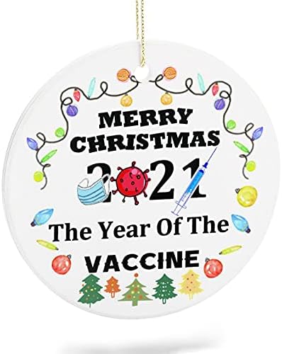2021 Božić Ornament keramički dvostrani štampani okrugli ukrasi za Božić 2021 Mi smo vakcinisani