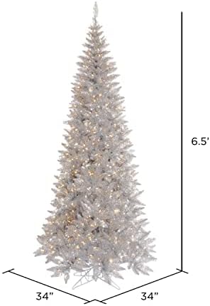 Vickerman 6,5 'Srebrni Tinsel Fir vitko umjetno božićno drvce, topla bijela dura svijetla LED svjetla