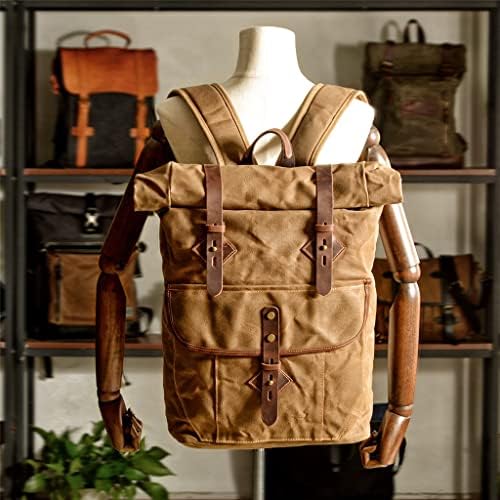 WETYG muški Američki Retro Roll gornji ruksak platno sa kožnim ruksakom velikog kapaciteta torba za planinarenje