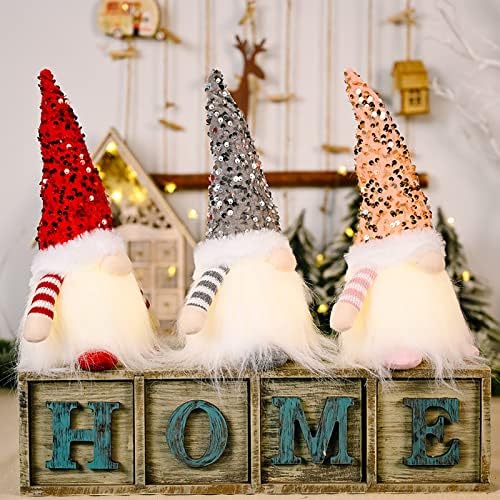 Enods 3 kom božić gnome pliša sa LED svjetlom, dugim šeširom bezličnog švedskog gnoma, Božićno ukrašavanje,