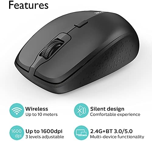 BreSii bežični miš za Laptop, prenosivi miš sa podlogom za miš 2.4 G/BT ergonomski oblik za upotrebu