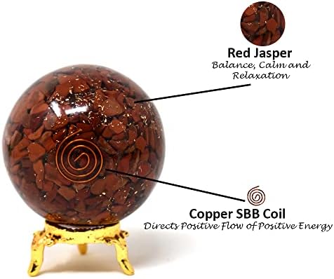 Aashita Creations Red Jasper Orgonitna sfera lopta sa držačem - prirodno rezbareno 50-60 mm