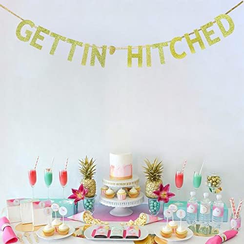 Tennychaor Gettin 'HITCHED baner, zabavna angažmana Bachelorette Bridal Dekoracije za tuširanje.