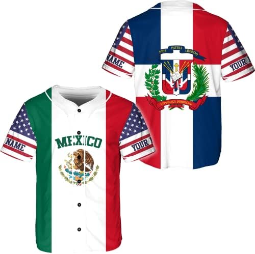 Ime personalizacije Meksiko Dominika v3 AOP bejzbol dres Unisex XS-5XL, Meksiko Dominika T majice