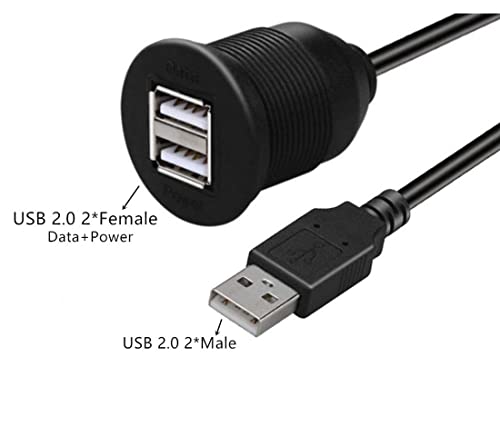 Qaoquda 2 priključci USB 2.0 Mount Mount kabel, USB 2.0 muški do 2 Dual ženska AUX FLUSH dodatka za produžni