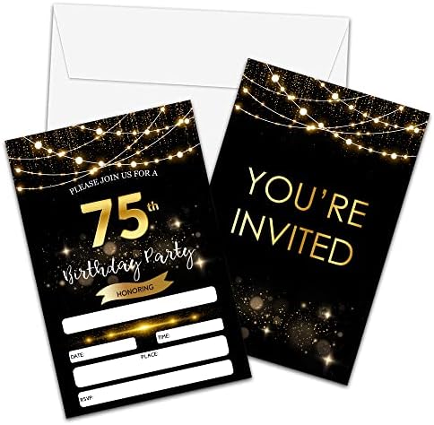 75. pozivnice za rođendan sa kovertama - Crno zlato Glitter Fill-in pozivnice - Poziv za rođendan