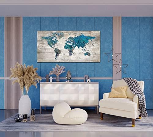 Sažetak akvarel Plava karta svijeta platnena zidna umjetnička grafika za dnevni boravak ured velika
