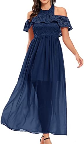 Ženska seksi haljina za hladnu rame Elegantna čipka patchwork haljine Dressy dugačke večernje