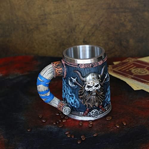 OTARTU Valhalla Viking rog sa jednom ručkom od nehrđajućeg čelika pivo Stein Cup, Nordijski Vikinški ratnik Lobanja