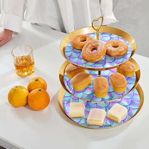 ZmajBTU 3-tier Cupcake postolje sa zlatnim štapom Plastična razina desertna toranjska ladica Mermaid