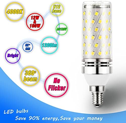 Heifymi E12 100 W zamjenske LED sijalice sa Kandelabrom, E12 12w Led sijalice sa svijećama T6 C7 1200lm,