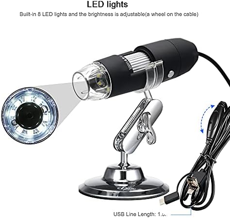 USB digitalni zum mikroskop lupa sa OTG funkcijom 8-LED Lupa za svjetlo 1600X uvećanje sa postoljem kompatibilno