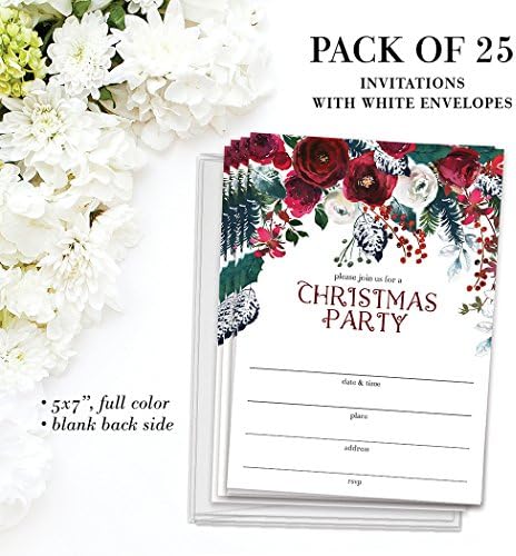 DB Party Studio Crvene božićne pozivnice sa koverte cvjetnim akvarelom Veliki prazan prazan 5x7 Popunite