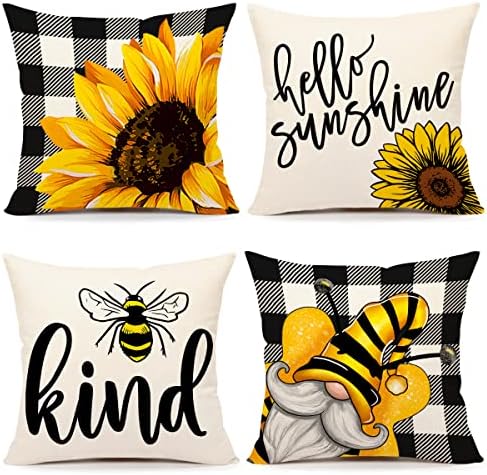 Četverofići za provela za dekor 18x18 Set od 4 suncokretovoj pčelinji ukrasi za seoski jastuci Hell Sunshine