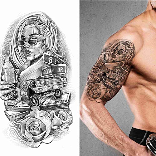 Quichic 200+ kom Privremena tetovaža lubanja anđela Velika polovica tetovaže za muškarce za muškarce Žene ruke