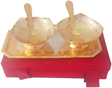 Parijat HandicRaft set 5 kom mesingane posude za zdjelu sa kašikom indijskog kraljevskog graviranog dizajna