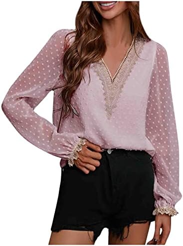 NOKMOPO Holiday Shirts za žene modni rever Dugi rukav jednobojna bluza majica osnovne pletene majice