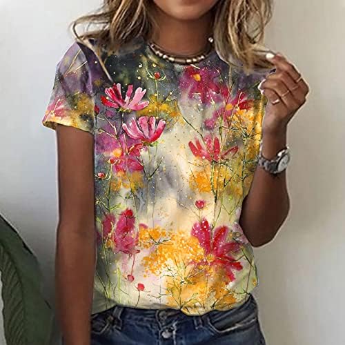Jesen Ljeto Torp majica za žene 2023 kratkih rukava Crew vrat vrat pamuk grafički grafički print cvjetni