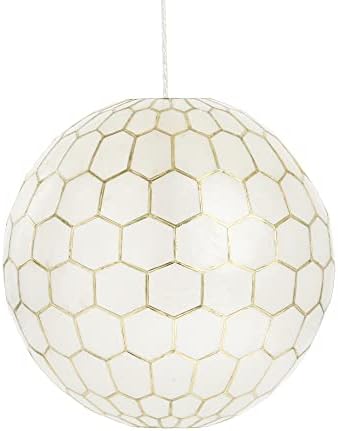Creative Co-op hotcomb Globe svjetlo, kapiz bijele školjke sa antičkim zlatnim privjeskom, 16