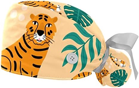 2pcs radna kapa s tipkama s tipkama traka za kravata crtana narančasta Tiger zelena tropska listova Ponytail torbice za žene