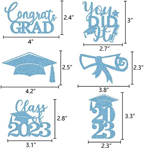 Diplomirani centar Sticks 24pcs Glitter Grad Picks Party Decor Decor Senior High School College Sign Light Blue