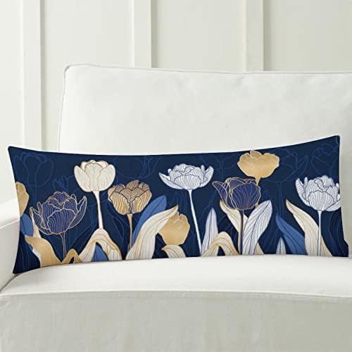 Jastuk za tijelo 20x54 inča Zlatni plavi tulipani posteljina ukrasna veliko tijelo za zaštitu od tijela Proljeće