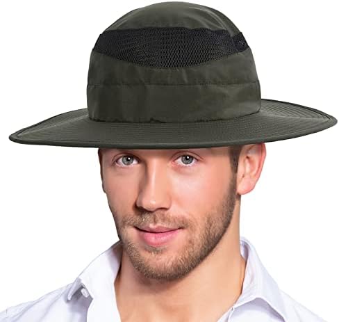 TIRRINIA WIDY BRIM Sunčani šešir za muškarce, sklopivi ribolov šešir, šešir s prozračnim mrežama i dunkom,
