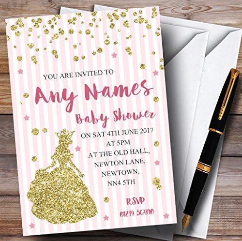 Pink Stripes Zlatne Sjajne Pozivnice Za Princeze Za Tuširanje Beba
