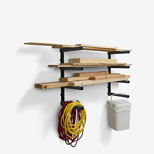 BORA Drvo organizator i građa Storage metalni stalak sa 4 nivoa zidni nosač - unutarnji i vanjski upotrebu, crn