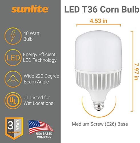 Sunlite 81258-su LED T36 Super svijetla sijalica za kukuruz visokog lumena, 40 vati 4800 Lm, Srednja E26 baza,