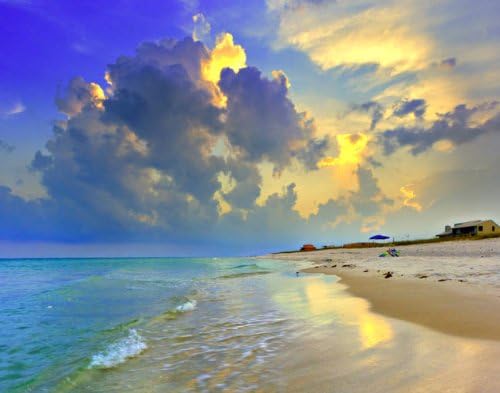Okviri Za Slike 173/4 X 14 3/4 Žuto Plavi Morski Pejzaž Sunset Florida Beach Fine Art