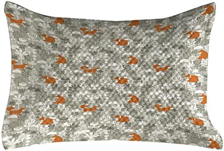 Ambesonne Fox prekriven jastuk, lisica u zimskoj šumi apstraktno crtani drveće i priroda Životinjski uzorak,