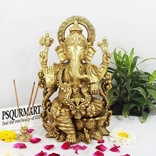 Lord Ganesha mesingana statua sjedi na Lotusu Mangalkari Ganesh, dekor Indija Mangalkari Ganesha statua na Ganesha