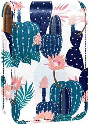 Cactus Plant Floral Pattern ruž za usne sa ogledalom za torbicu od kože, kozmetička torba za držač