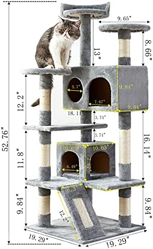 Mačja stablo, 52,76 inča TOWER sa sisalnom ogrebotinama, mačja kula za unutarnje mačke sa podstavljenom