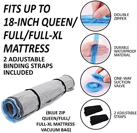 Queen / full / full-xl madrac za vakuum za vakuum sa plavim zatvaračem, torba za pohranu madraca