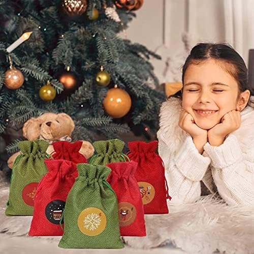 chengzui Božić Advent Kalendar torba Set, posteljina torbe naljepnice drvene kopče konopac Kit