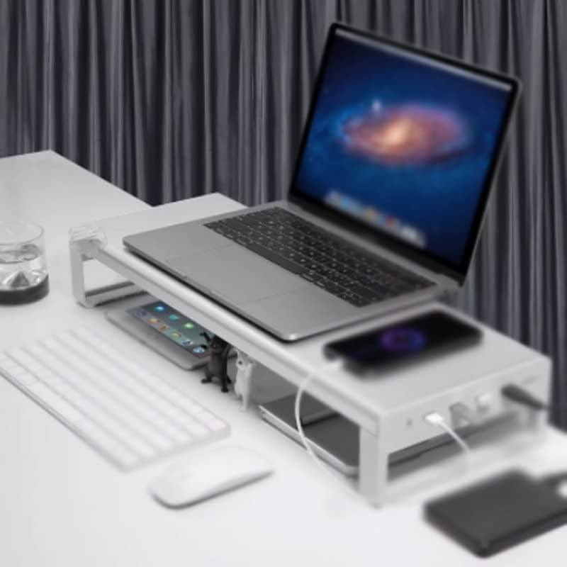 JKUYWX Metalni štand sa USB podrškom, prenošenje podataka za punjenje, tastatura i desktop za skladištenje