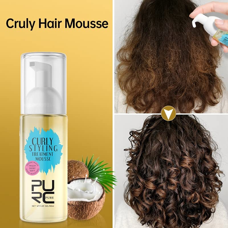 Curly kosa Proizvodi Mousse Care Coconut ulje Zaglađivanje Frizz Control Poboljšane kovrče valovito