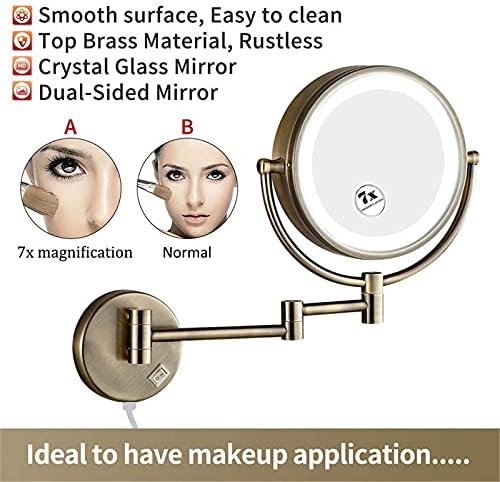 LARRO zidno ogledalo za šminkanje, 8-inčno uvećavajuće dvostrano LED Osvijetljeno ogledalo, proširivo za kupatilo