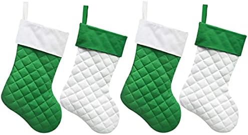 Zeko zvoditelj Ivenf Božićne čarape, 4 kom 18 inča quilted pamučne zelene ili bijele debele luksuzne čarape,