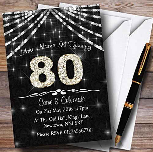 80. drveni ugljen siva i bijela Bling bling blistaju rođendanski party Personalizirane pozivnice