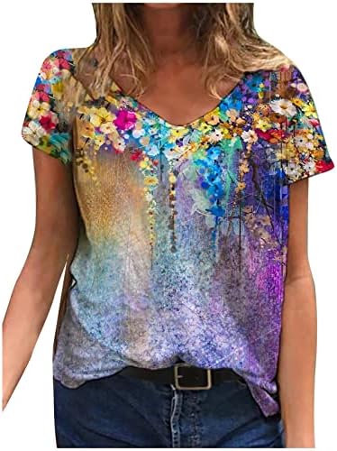 Ženska seksi majica s V izrezom 2023 modne štampane majice bluze u stilu srednje dužine kratki