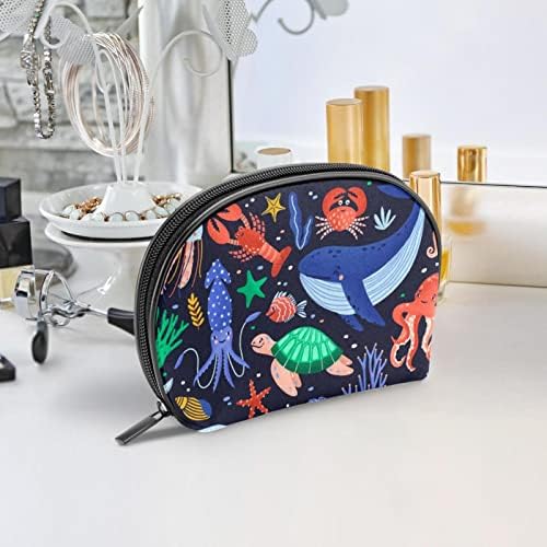Mala šminkarska torba, patentno torbica Travel Kozmetički organizator za žene i djevojke, crtani riblji rakovi