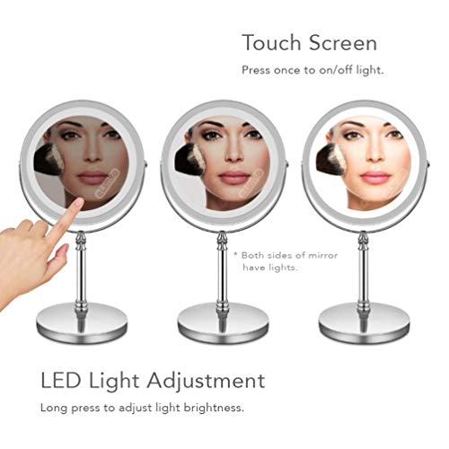 Ogledalo za uvećanje šminke sa svetlima, 10x uvećanje dvostrano LED svetlo zatamnjeno 360° rotacija USB Punjivo